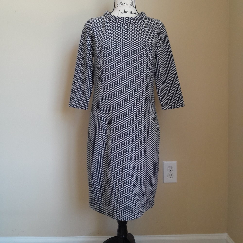 Boden shift dress navy blue mock neck 3/4 sleeve women's 8L